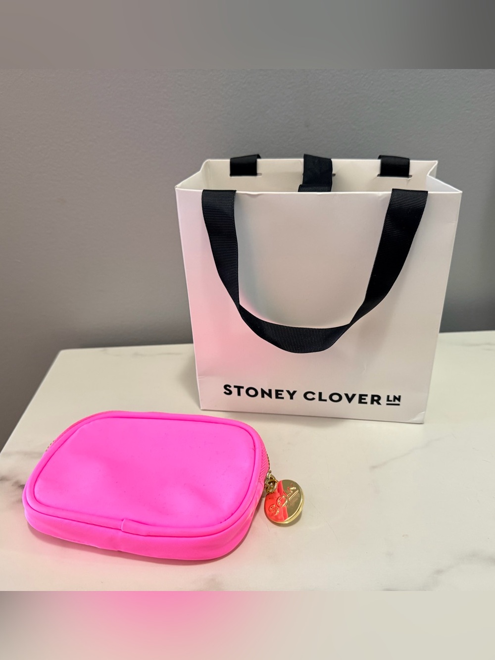 Stoney Clover Lane Neon Pink Cosmetic Pouch with Gold Charm